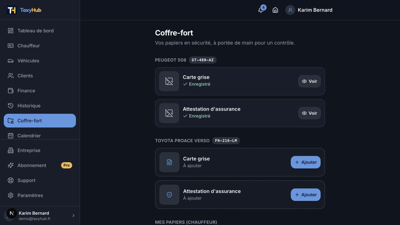 Capture réelle TaxyHub — Coffre-fort