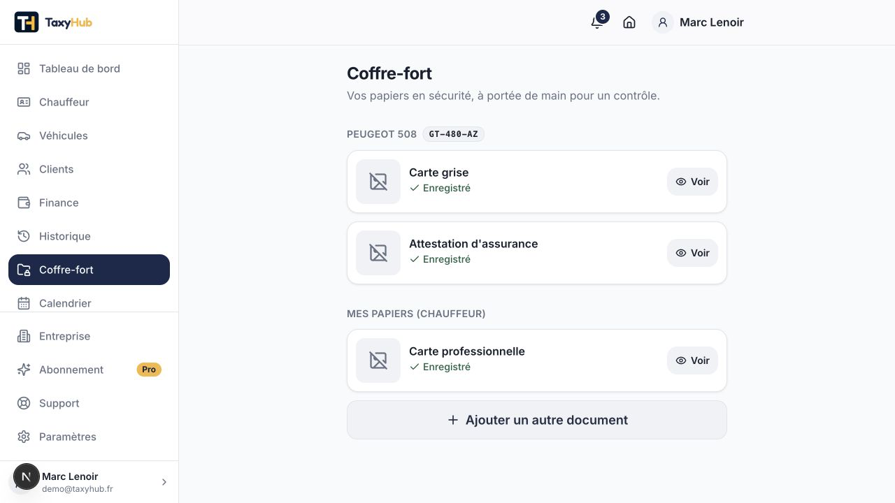 Capture réelle TaxyHub — Coffre-fort