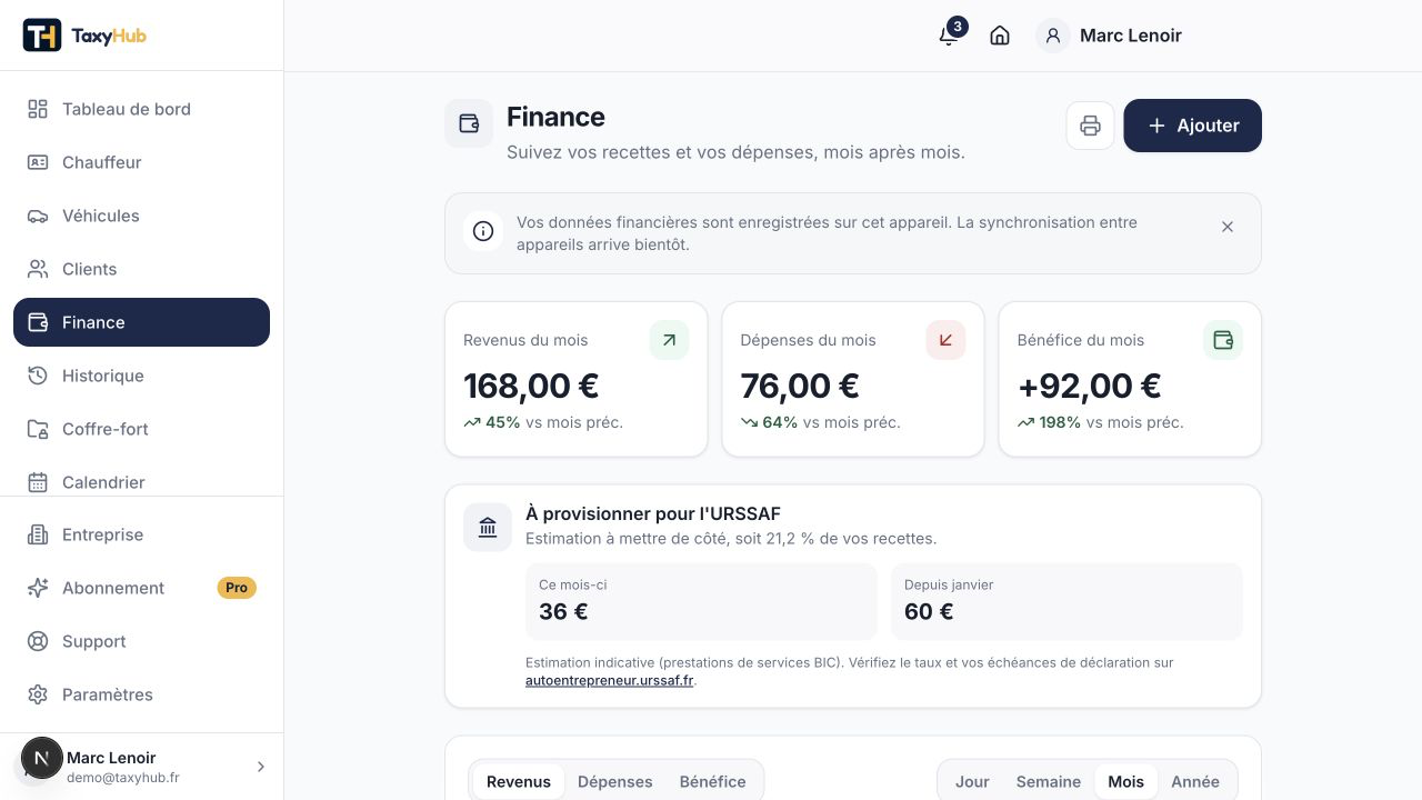 Capture réelle TaxyHub — Finance