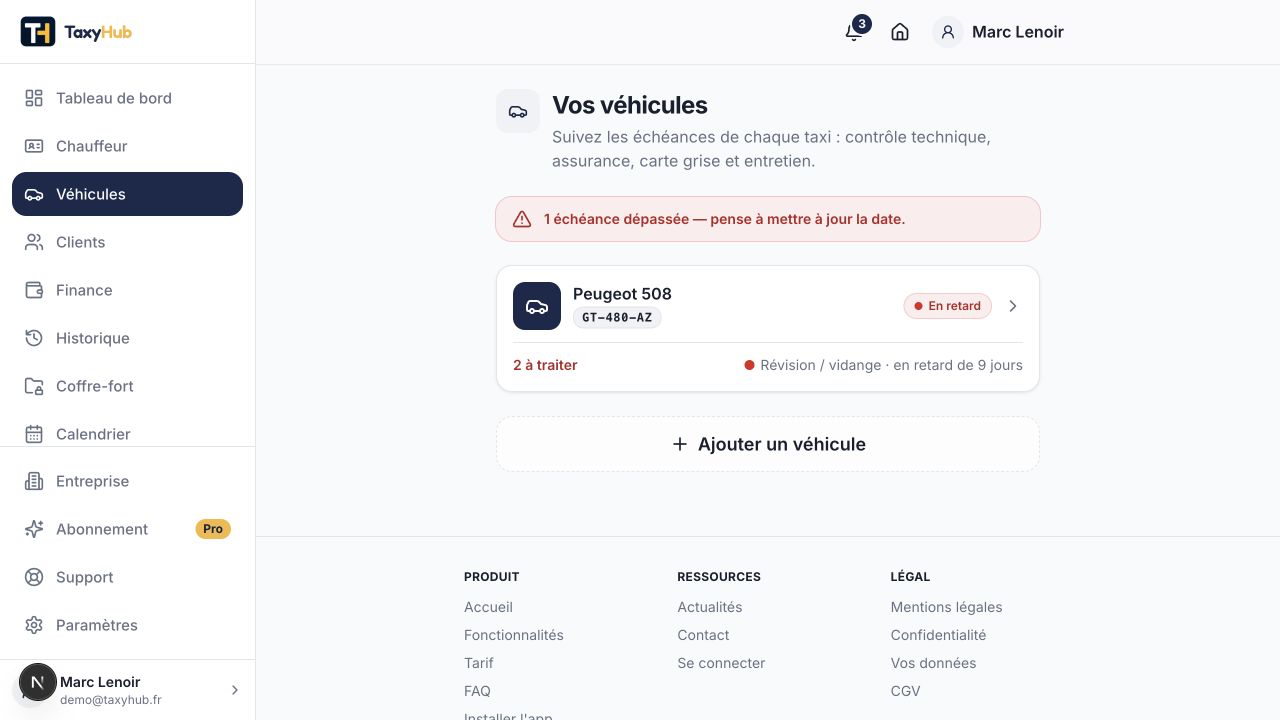 Capture réelle TaxyHub — Véhicules